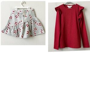 New H&M Set Bundle of Candy Cane fleece lined Mini Skirt & Red Metallic Top 8/10
